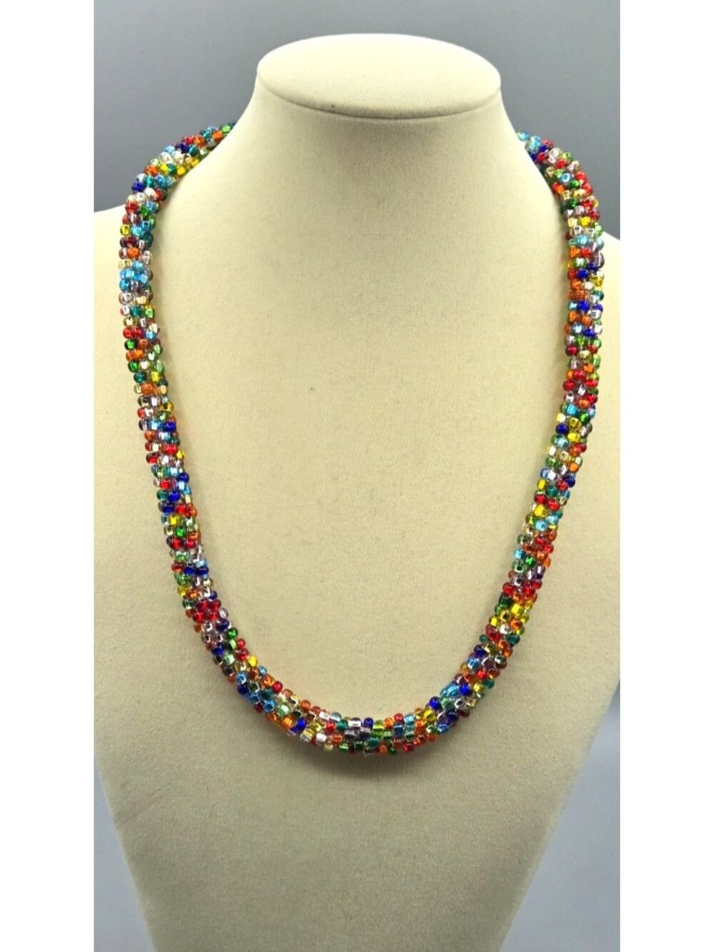 NEW Handmade Kumihimo Large Seed Bead Multicolored Necklace 22 inches long